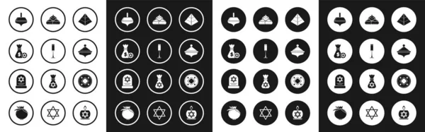 Set Egypt pyramids, Jewish goblet, money bag with star of david and coin, Hanukkah dreidel, sweet bakery, and Tombstone icon. Vector — Wektor stockowy