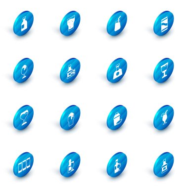 Set Glass of beer, Cocktail, Beer can, Wine glass, Whiskey bottle and, and Tequila icon. Vector