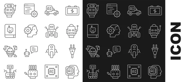 Set line Humanoid robot, Electric plug, Robot, Autonomous smart car, User manual, low battery charge and Mars rover icon. Vector — ストックベクタ