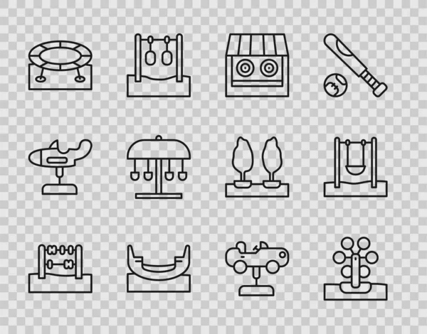 Set line Abacus, Ferris wheel, Shooting gallery, Boat swing, Jumping trampoline, Attraction carousel, Swing and icon. Vector — Vetor de Stock