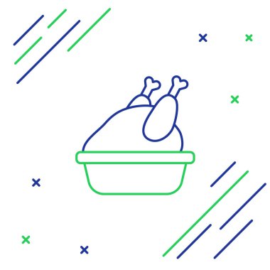 Beyaz arka planda izole edilmiş kızarmış hindi ya da tavuk ikonu. Renkli taslak konsepti. Vektör