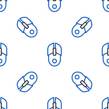 Satır Bilgisayarı fare simgesi beyaz arkaplandaki kusursuz deseni izole etti. Tekerlek sembollü optik. Renkli taslak konsepti. Vektör