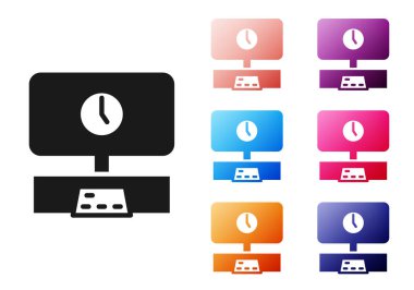 Siyah Akıllı TV zaman simgesi beyaz arkaplanda izole edildi. Televizyon tabelası. Simgeleri renklendirin. Vektör.