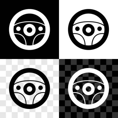 Direksiyon simgesini siyah beyaz, şeffaf arkaplanda izole et. Araba tekeri ikonu. Vektör.