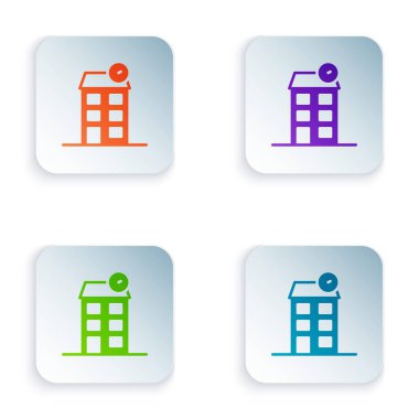 Renk Evi simgesi beyaz arkaplanda izole edildi. Ev sembolü. Kare düğmelere renkli simgeleri yerleştir. Vektör