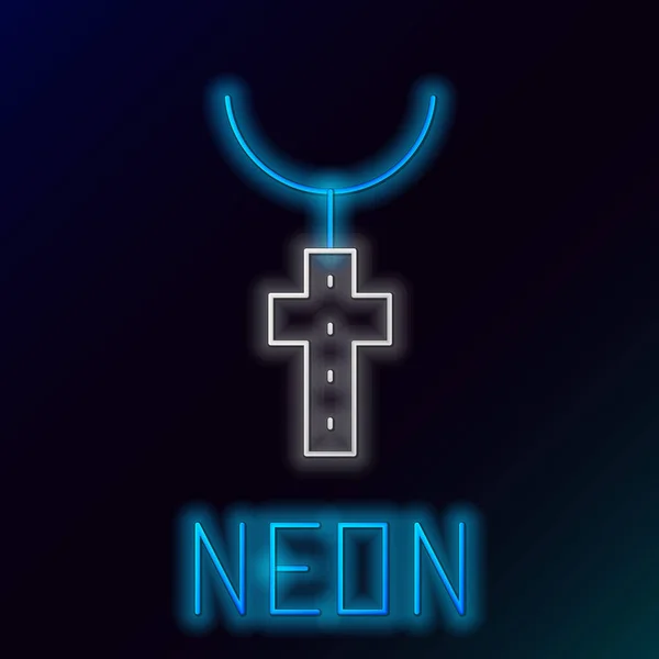 Lumineux Néon Ligne Christian Croix Sur Chaîne Icône Isolée Sur — Image vectorielle