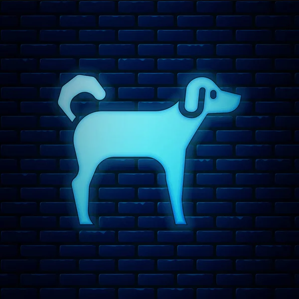 Glödande Neon Hund Ikon Isolerad Tegel Vägg Bakgrund Vektor — Stock vektor