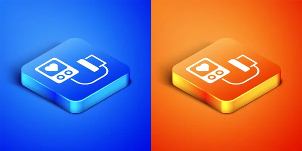 Isometric Blood Pressure Icon Isolated Blue Orange Background Square Button — Stock Vector