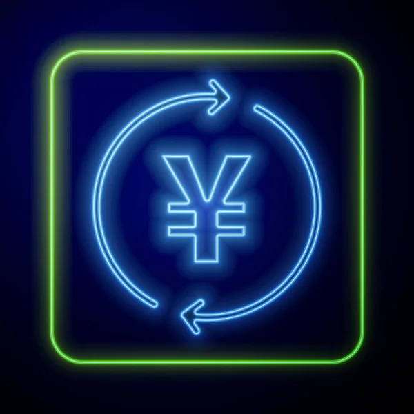 Glödande Neon Mynt Pengar Med Yen Symbol Ikon Isolerad Blå — Stock vektor