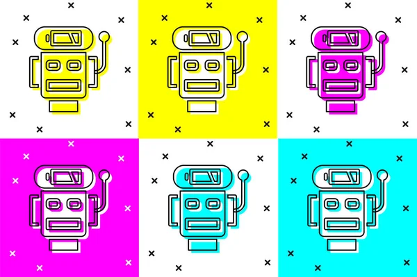 Establecer Robot Icono Carga Batería Baja Aislado Fondo Color Inteligencia — Vector de stock