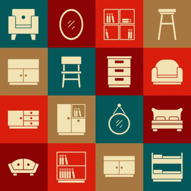 Ranza, Büyük, Kol Sandalyesi, Kitaplar, Sandalye, Gardırop ve Mobilya Komodininin ikonu. Vektör