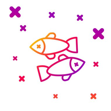 Renk çizgisi Beyaz zemin üzerinde ölü balık simgesi izole. Kademeli rastgele dinamik şekiller. Vektör.