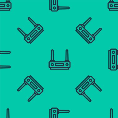 Mavi hat Router ve wi-fi sinyal ikonu yeşil arkaplanda izole edilmiş pürüzsüz desen. Kablosuz ethernet modem yönlendirici. Bilgisayar teknolojisi interneti. Vektör