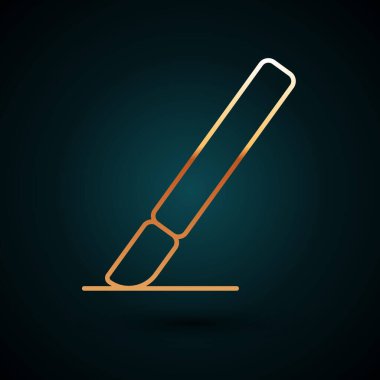 Altın çizgili tıbbi cerrahi neşter alet ikonu koyu mavi arka planda izole edildi. Tıbbi alet. Vektör