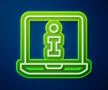 Parlayan neon hattı bilgi simgesi mavi arkaplanda izole edildi. Vektör