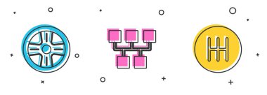 Alaşımlı tekerlek, vites kolu ve simge ayarlayın. Vektör