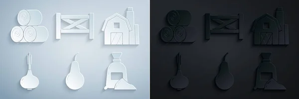 Set Pera Concepto Casa Rural Cebolla Bolsa Harina Valla Jardín — Vector de stock