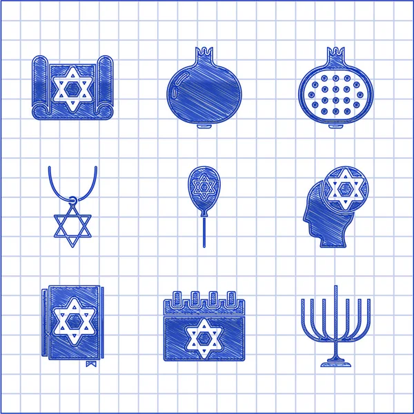 Σύνολο Μπαλόνι Αστέρι Του Δαβίδ Εβραϊκό Ημερολόγιο Hanukkah Μενόρα Ορθόδοξο — Διανυσματικό Αρχείο