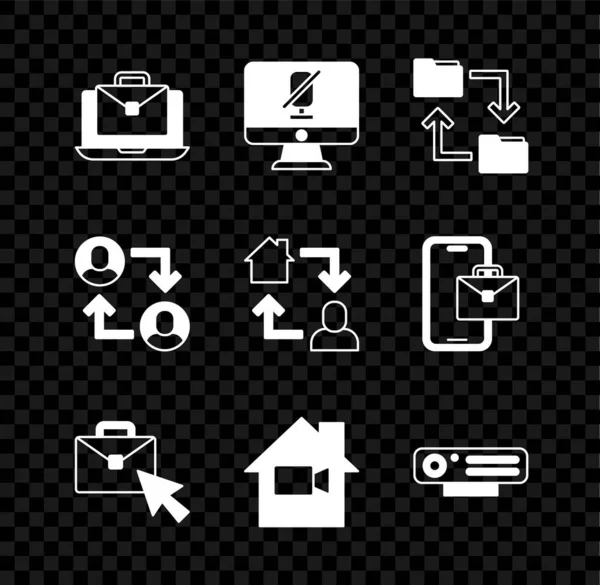 Set Online Werken Mute Microfoon Computer Cloud Opslag Document Map — Stockvector