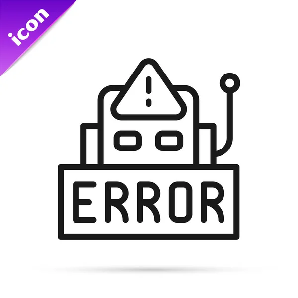 Black Line Error Operation Program Robot Icon Isolated White Background — Stock Vector
