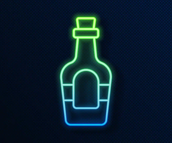 Leuchtende Neon Linie Alkoholgetränk Rum Flasche Symbol Isoliert Auf Blauem — Stockvektor