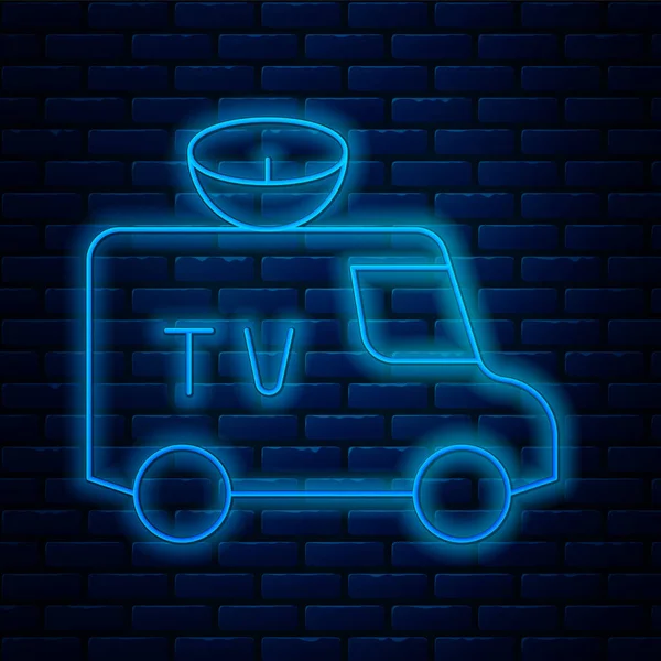 Glowing Neon Line News Car Equipment Roof Icon Isolated Brick — Stock Vector