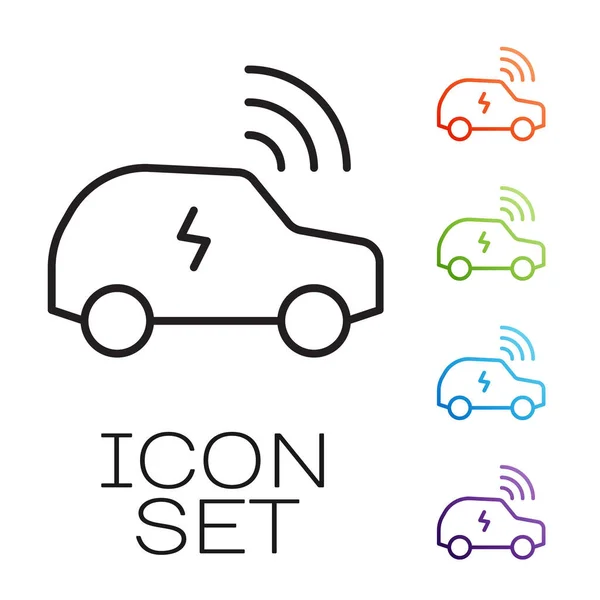 Linea Nera Sistema Smart Car Con Icona Connessione Wireless Isolata — Vettoriale Stock