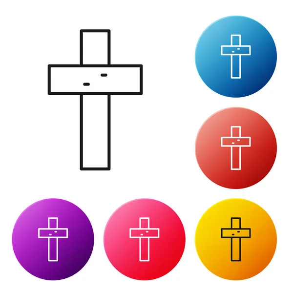 Schwarze Linie Christliches Kreuz Symbol Isoliert Auf Weißem Hintergrund Kirchenkreuz — Stockvektor
