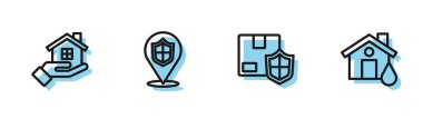 Hat teslimat güvenliğini kalkan, ev, yer ve taşkın ikonu ile ayarlayın. Vektör