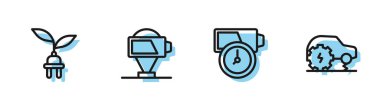 Hattı şarj et, yapraktaki elektrik prizi ve araba servisi simgesini ayarla. Vektör