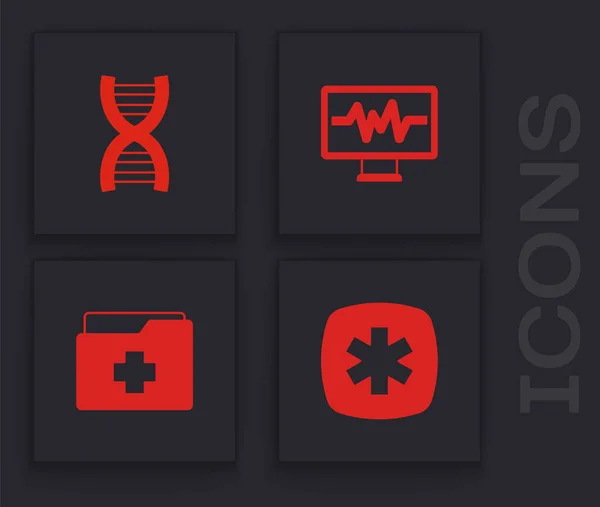 Set Emergencia Estrella Vida Símbolo Adn Monitor Con Cardiograma Icono — Vector de stock