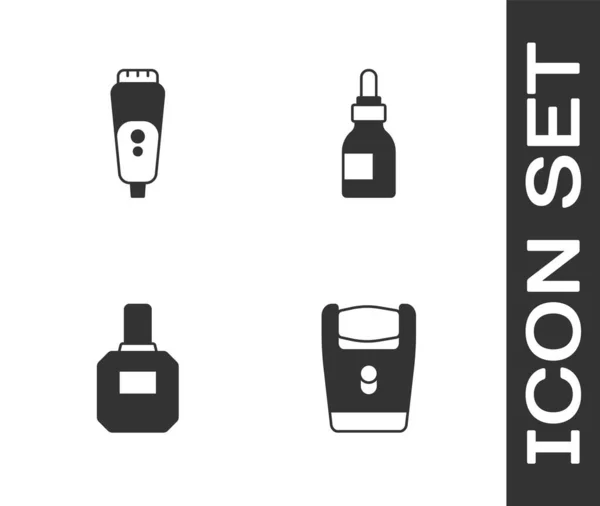Set Cuchilla Afeitar Eléctrica Aftershave Aceite Icono Botella Vector — Vector de stock