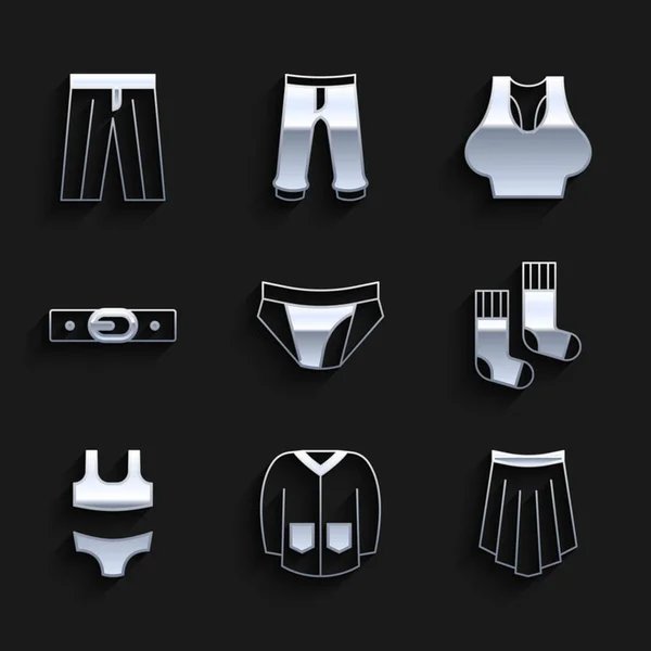 Set Heren onderbroek, trui, rok, sokken, badpak, riem, ondershirt en broek pictogram. Vector — Stockvector