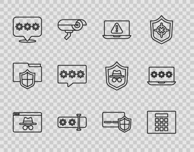 Satır Tarayıcısını takma isimle pencere, şifre koruması, ünlem işaretli dizüstü bilgisayar, kredi kartı kalkanı ve şifre simgesi olarak ayarla. Vektör