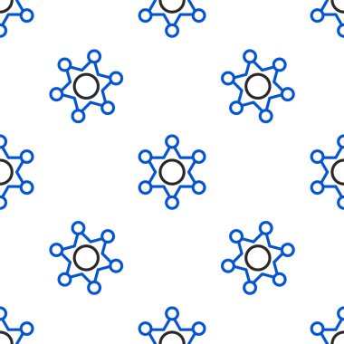 Hat Altıgen Şerif ikonu beyaz arka planda kusursuz desen tespit etti. Polis rozeti ikonu. Renkli taslak konsepti. Vektör