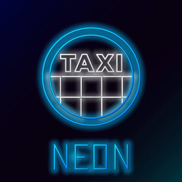 Glowing neon line Taksi mobil ikon terisolasi pada latar belakang hitam. Konsep garis luar berwarna. Vektor - Stok Vektor