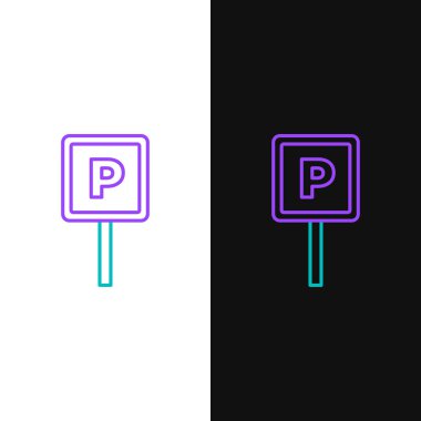 Çizgi Park simgesi beyaz ve siyah arkaplanda izole edildi. Sokak tabelası. Renkli taslak konsepti. Vektör