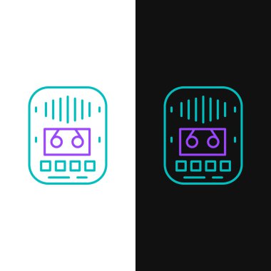 Line Cassette teyp simgesi beyaz ve siyah arkaplanda izole edildi. Klasik ses kaydedici. Renkli taslak konsepti. Vektör