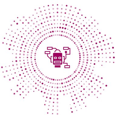 Mor Robot simgesi beyaz arkaplanda izole edildi. Yapay zeka, makine öğrenme, bulut hesaplama. Soyut çember rastgele noktalar. Vektör