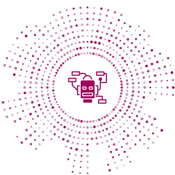 Lila Roboter-Symbol isoliert auf weißem Hintergrund. Künstliche Intelligenz, maschinelles Lernen, Cloud Computing. Abstrakte Kreis zufällige Punkte. Vektor — Stockvektor