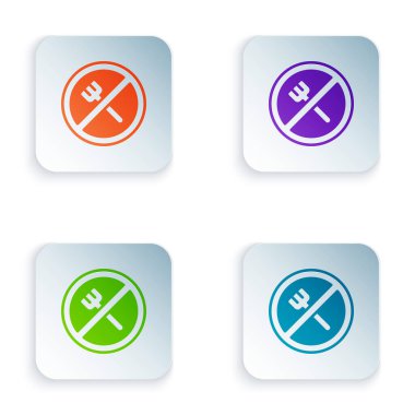 Renkli Ramazan oruç simgesi beyaz arkaplanda izole edildi. Dini oruç. Kare düğmelere renkli simgeleri yerleştir. Vektör