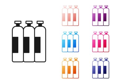Beyaz arka planda izole edilmiş tüm durağan ve hareketsiz gaz ikonları için siyah endüstriyel gaz tüpü. Simgeleri renklendirin. Vektör