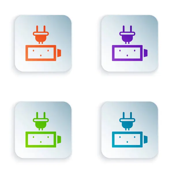 Färg Batteri laddningsnivå indikator ikon isolerad på vit bakgrund. Ställ färgglada ikoner i fyrkantiga knappar. Vektor — Stock vektor