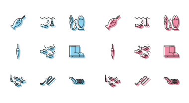 Balık oltası, olta, olta, olta, olta, olta, olta, olta ve ikon için olta ipi. Vektör