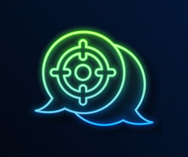 Parlayan neon hattı hedef spor simgesi mavi arkaplanda izole edildi. Atış mesafesi ya da atış mesafesi için sayıları olan temiz bir hedef. Vektör