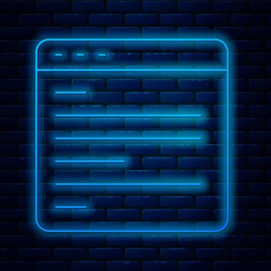 Parlayan neon hattı bilgisayar api arayüzü simgesi tuğla duvar arka planında izole edildi. Uygulama programlama arayüzü API teknolojisi. Yazılım entegrasyonu Vektör