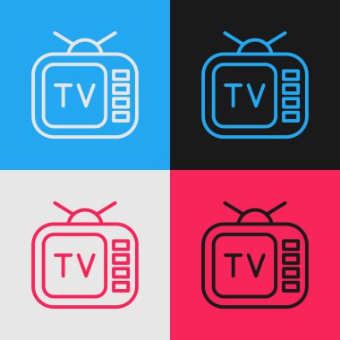 Pop Art Line Retro TV ikonu renk arkaplanında izole edildi. Televizyon tabelası. Vektör