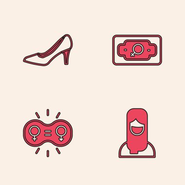 Müslüman kadını tesettüre alın, kadın ayakkabısı, para büyümesi ve cinsiyet eşitliği ikonu. Vektör