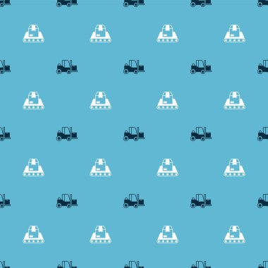 Forklift kamyonunu ve konveyör bandını kusursuz desenli bir kutuyla ayarla. Vektör