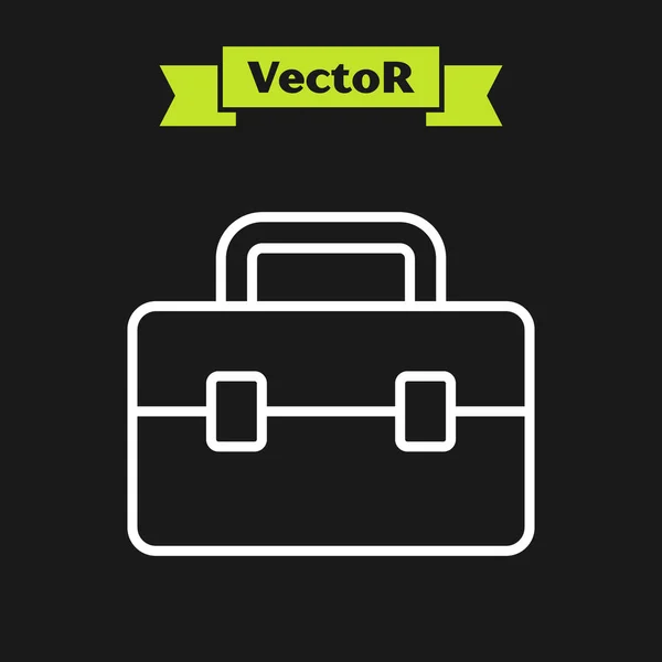 Icono de caja de herramientas de línea blanca aislado sobre fondo negro. Signo de caja de herramientas. Vector — Vector de stock